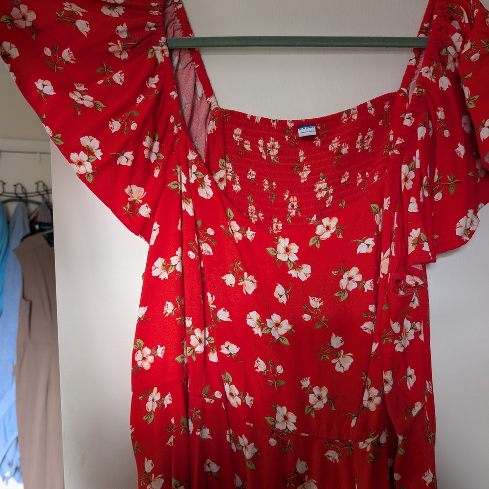 Old Navy Vibrant Red Floral Dress